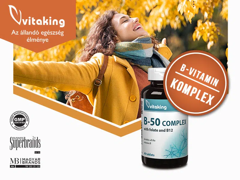 A Vitaking B-50 komplex tabletta a szervezet számára szükséges összes B-vitamint tartalmazza!