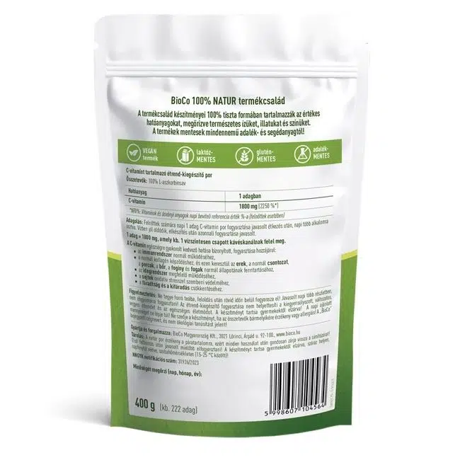 BioCo 100% NATUR C-vitamin Aszkorbin sav por - 400g - Image 2