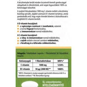 BioCo 100% VEGAN C+D Duo C-vitamin 1000mg + alga D3-vitamin filmtabletta -90db - Image 2