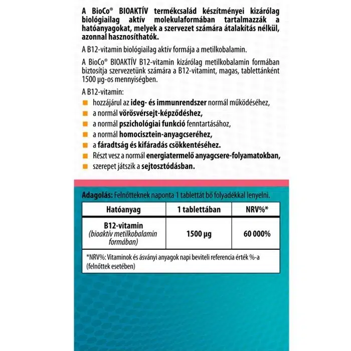 BioCo Bioaktív B12-vitamin tabletta - 60db - Image 2