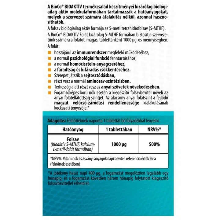 BioCo Bioaktív Folát 5-MTHF tabletta - 30db - Image 2