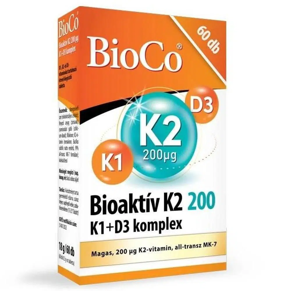 BioCo Bioaktív K2 200µg K1+D3 komplex tabletta - 60db