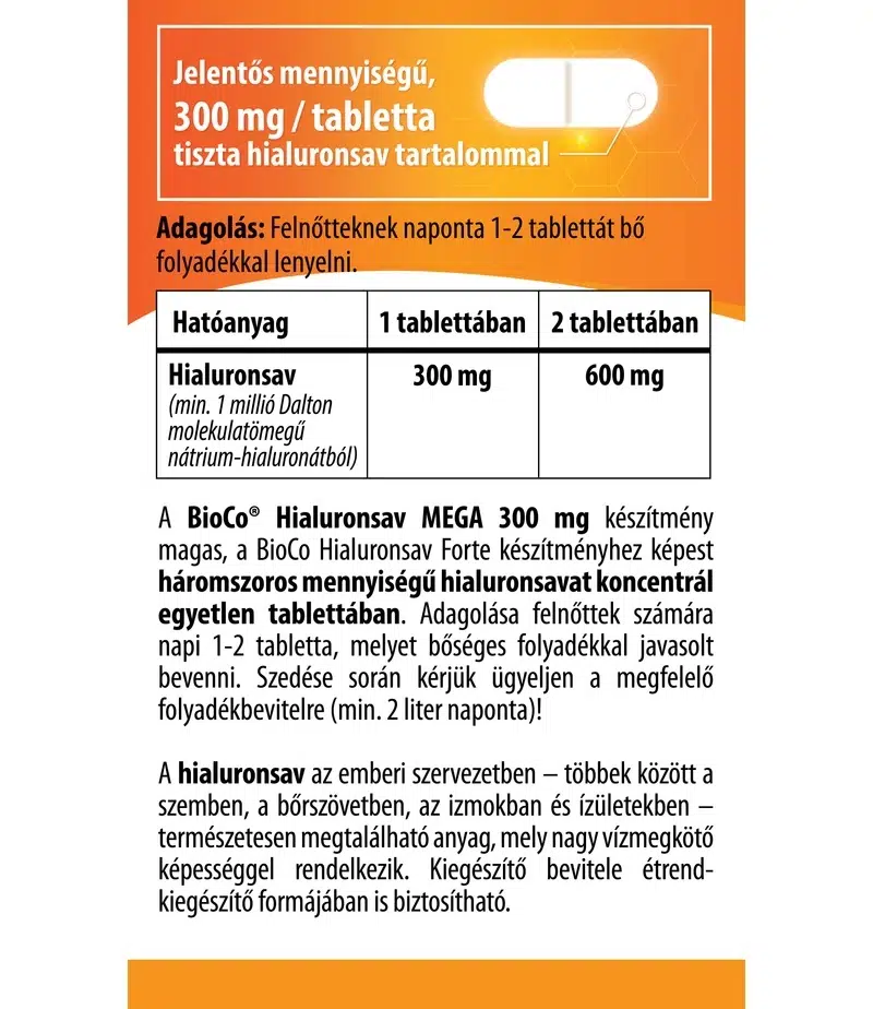 BioCo Hialuronsav MEGA 300mg tabletta - 60db - Image 2