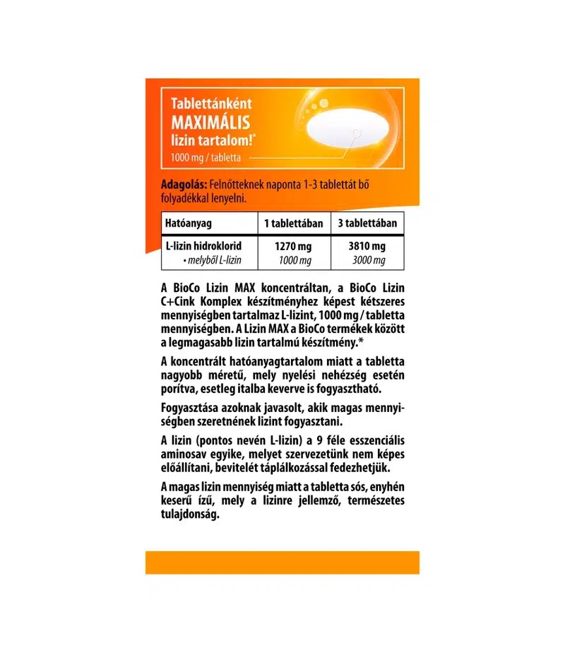 BioCo Lizin MAX 1000mg Megapack tabletta - 100db - Image 2