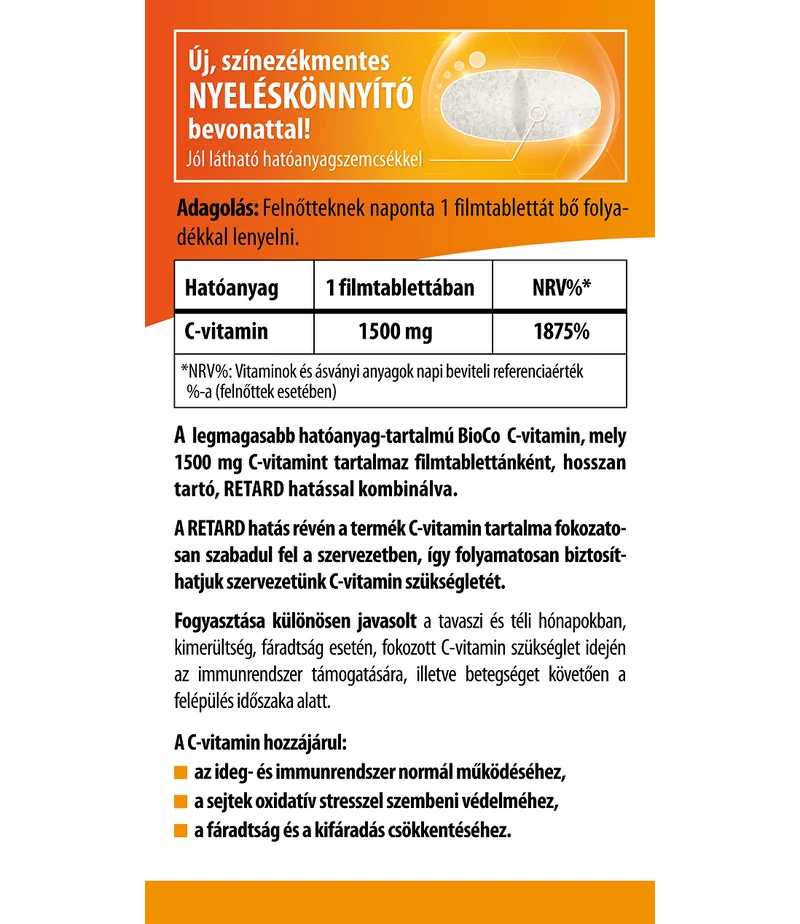 BioCo Mega C-vitamin 1500mg RETARD filmtabletta - 100db - Image 2