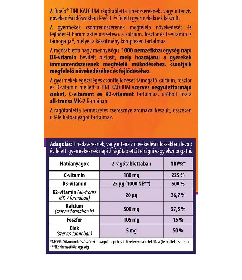 BioCo TINI-KALCIUM rágótabletta - 90db - Image 2
