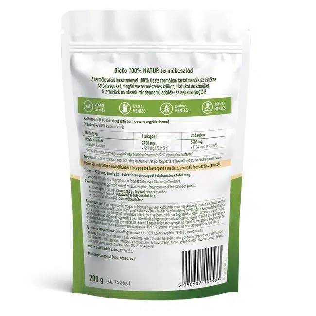 BioCo 100% NATUR Szerves Kalcium Citrát por - 200g - Image 2