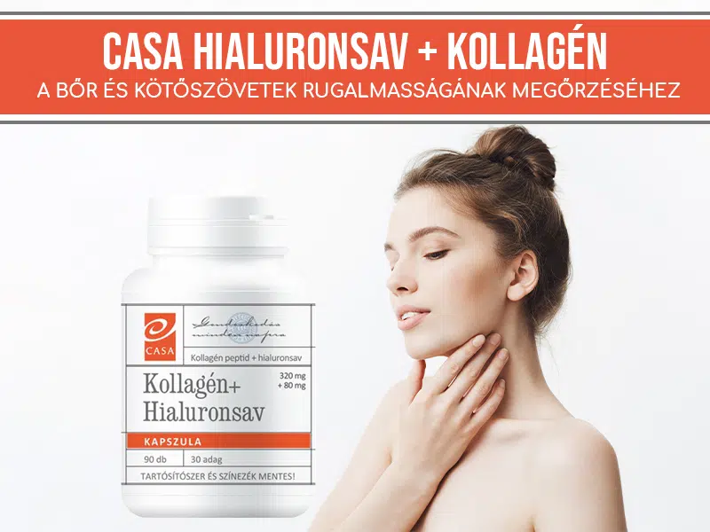 A Casa Kollagén + Hialuronsav kapszula hidrolizált formában tartalmazza a bőrfeszesítő kollagént