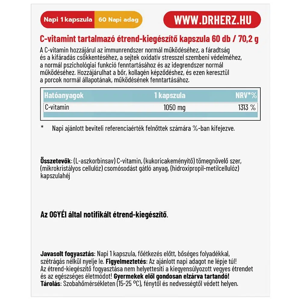 Dr. Herz C-vitamin 1050 mg PURE kapszula - 60db - Image 2