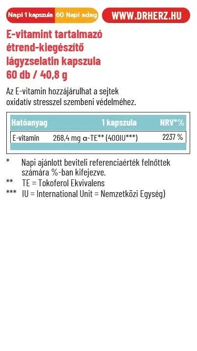 Dr. Herz E-vitamin 400IU lágyzselatin kapszula - 60db - Image 2