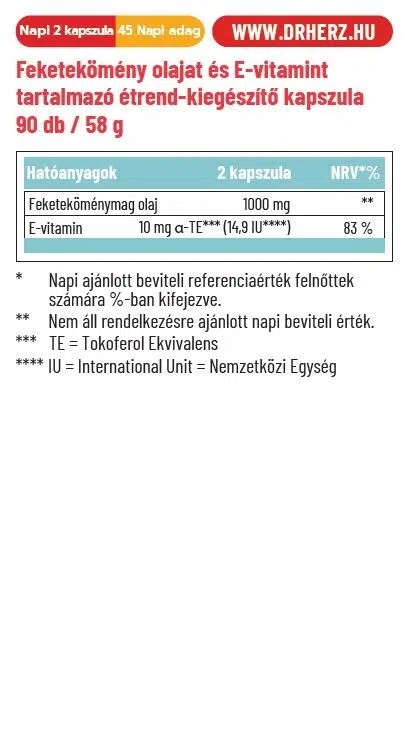 Dr. Herz Feketekömény olaj + E-vitamin kapszula - 90db - Image 2