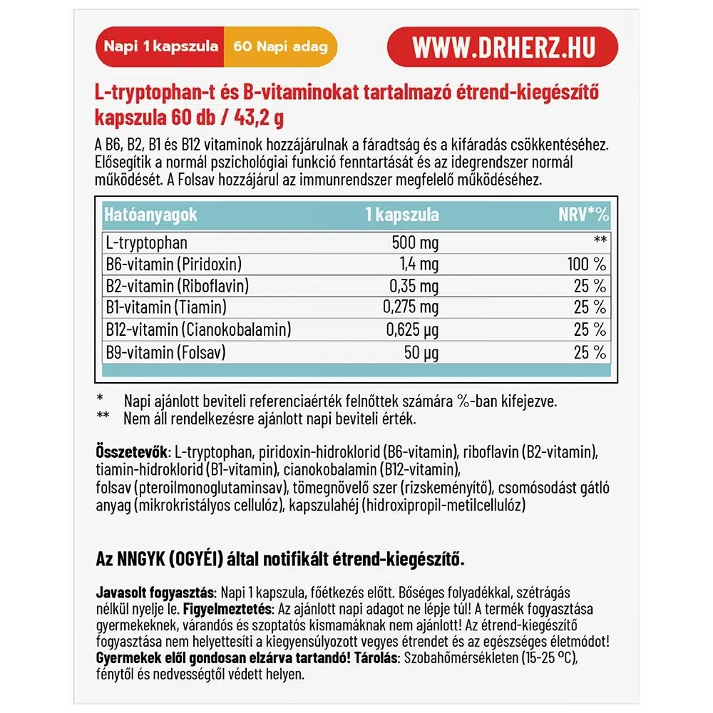 Dr. Herz L-Tryptophan+B-vitaminok kapszula - 60db - Image 2