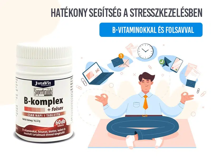 A JutaVit B-vitamin komplex + folsav az összes létfontosságú B-vitamint tartalmazza