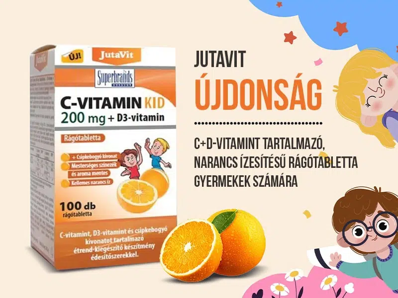 Erősítse gyermeke immunrendszerét a JutaVit Kid C+D+csipkebogyó kivonat narancs ízű rágótablettával!