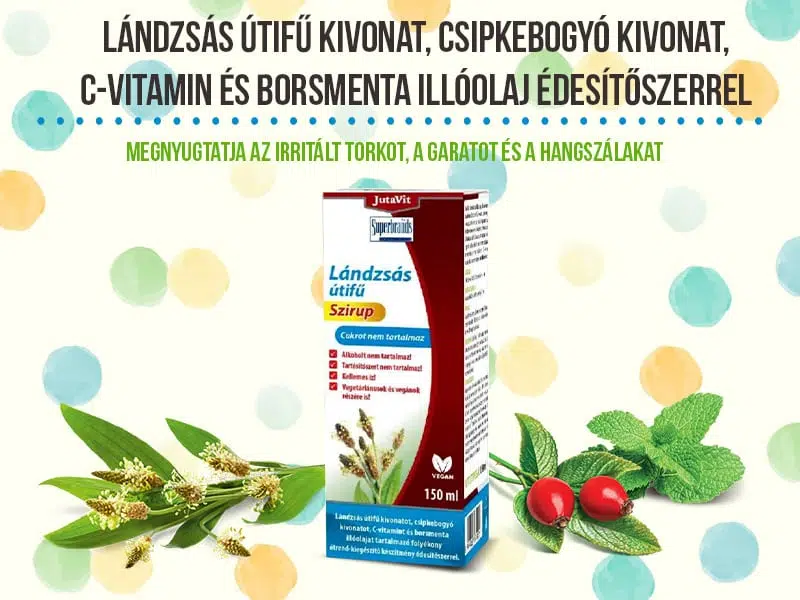 A JutaVit Lándzsás útifű szirupja nem tartalmaz sem cukrot, sem alkoholt 