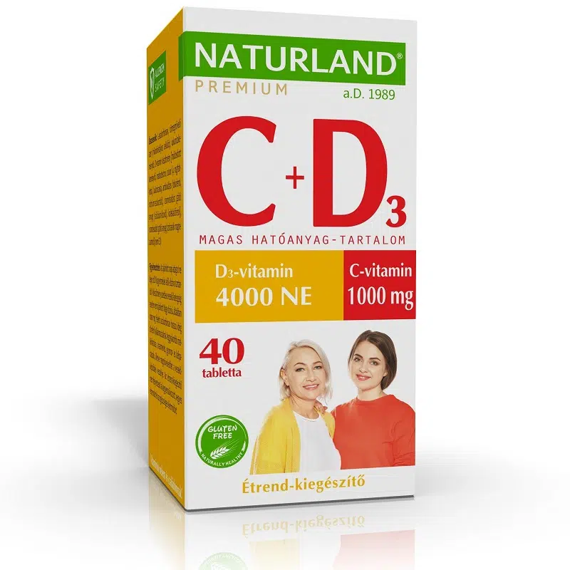 Naturland Prémium C-vitamin 1000mg + D3-vitamin 4000NE tabletta - 40db