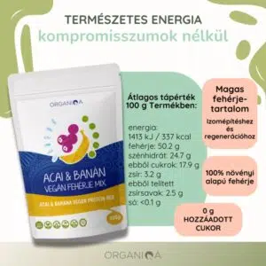 Organiqa 100% bio acai-banán vegán fehérje mix - 400g - Image 4