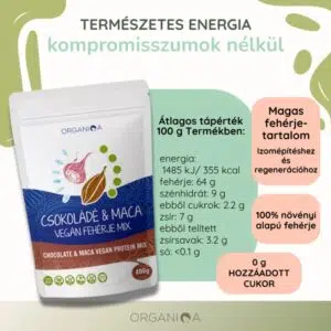 Organiqa 100% bio csokoládé-maca vegán fehérje mix - 400g - Image 4