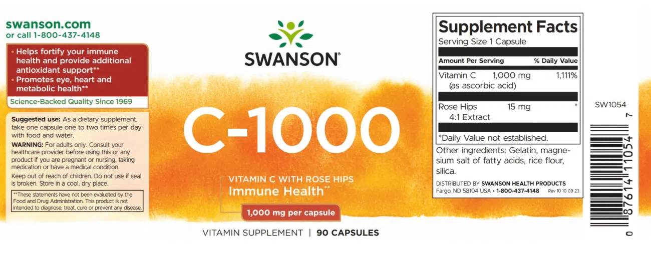 Swanson 1000mg C-vitamint és csipkebogyót tartalmazó kapszula - 90db - Image 2