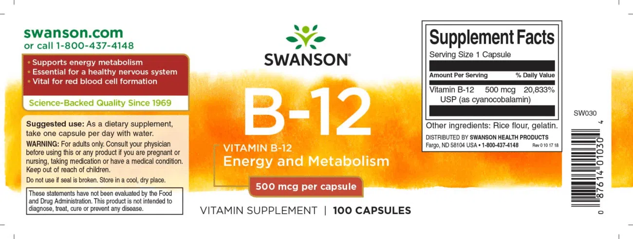 Swanson B12-vitamin kapszula - 100db - Image 2
