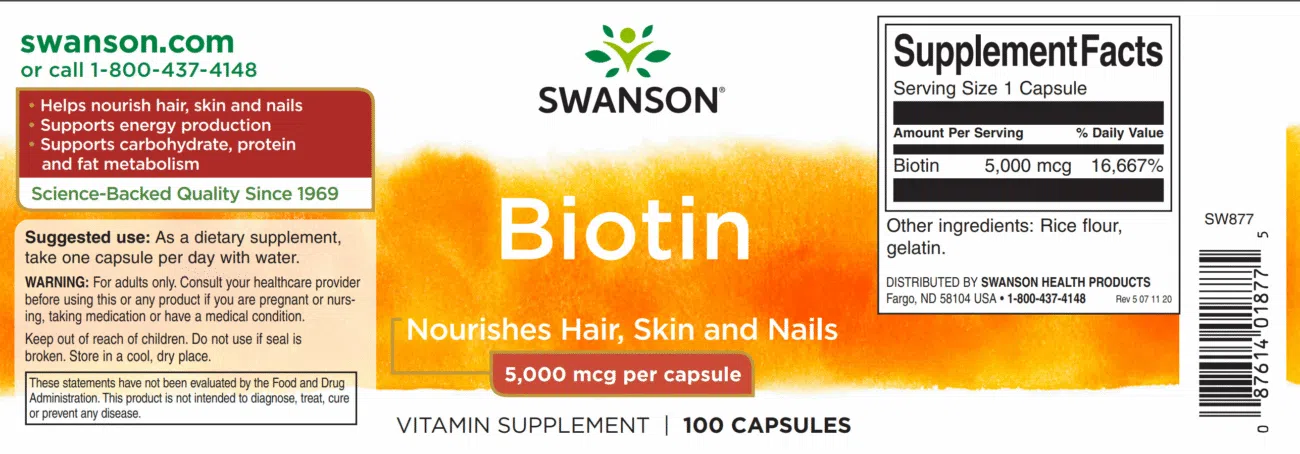 Swanson Biotin (B7-vitamin) kapszula - 100db - Image 2