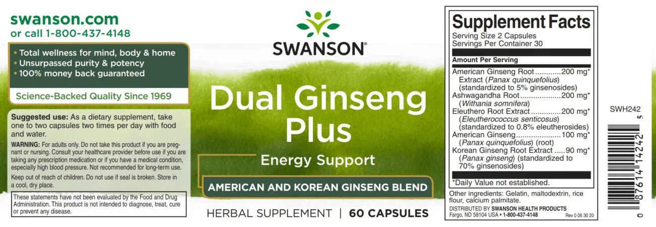 Swanson Dual Ginseng (Ginzeng) Plus kapszula - 60db - Image 2