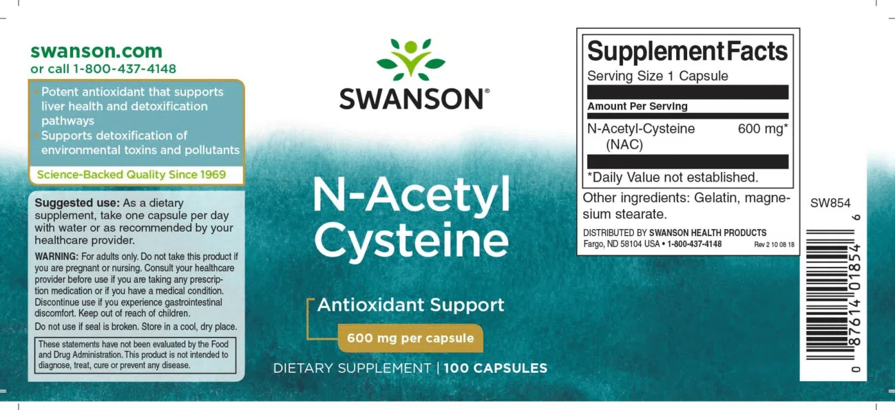 Swanson N-Acetil L-Cisztein (NAC) immunerősítő és nyákoldó kapszula - 100db - Image 2