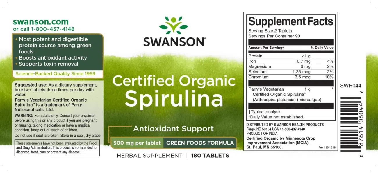 Swanson Spirulina alga tabletta - 180db - Image 2