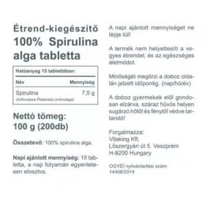 Vitaking 100% Spirulina alga tabletta - 200 db - Image 2