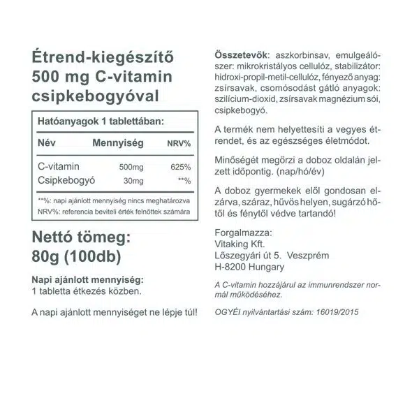 Vitaking C-500 C-vitamint és csipkebogyót tartalmazó tabletta - 100 db - Image 3