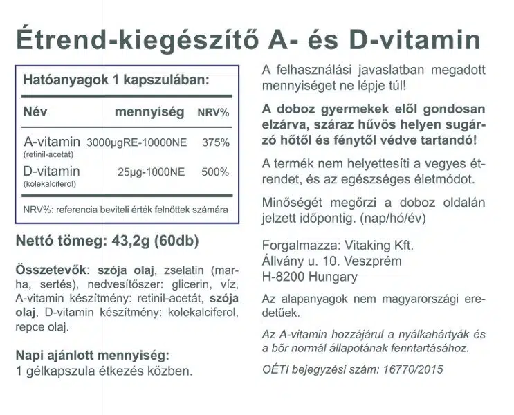 Vitaking A&D vitamin kapszula - 60 db - Image 2