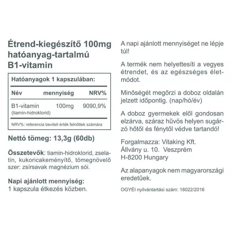 Vitaking B1-vitamin kapszula - 60 db - Image 2