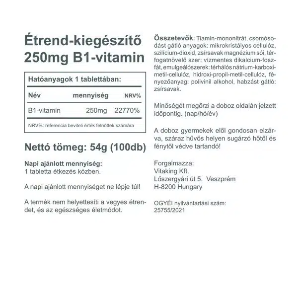 Vitaking B1-vitamin tabletta - 100db - Image 2
