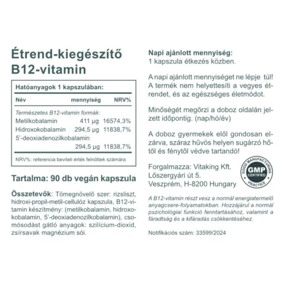 Vitaking B12-vitamin 1000mcg kapszula - 90db - Image 2