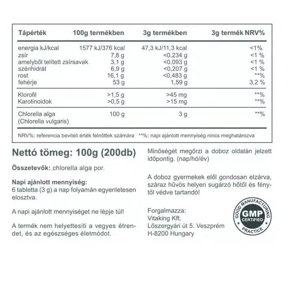 Vitaking Chlorella alga tabletta - 200db - Image 2