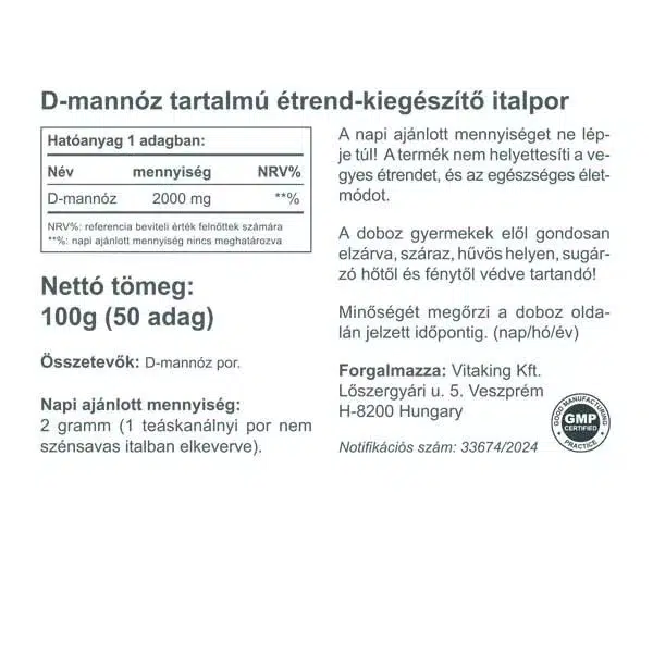 Vitaking D-Mannose por - 100g - Image 2