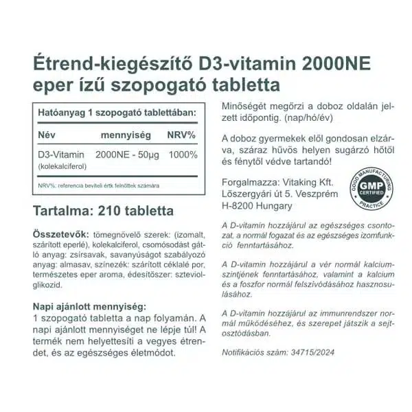 Vitaking D3-vitamin 2000NE szopogató tabletta - 210db - Image 2