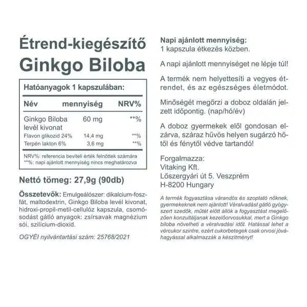 Vitaking Ginkgo Biloba 60mg kapszula - 90db - Image 2