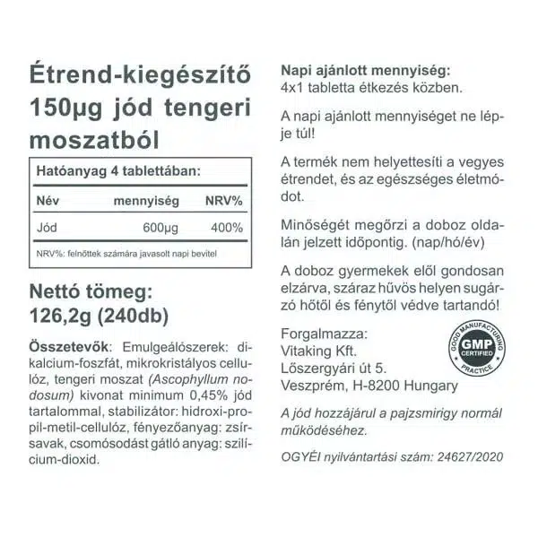 Vitaking Jód (IODINE) tabletta - 240db - Image 3
