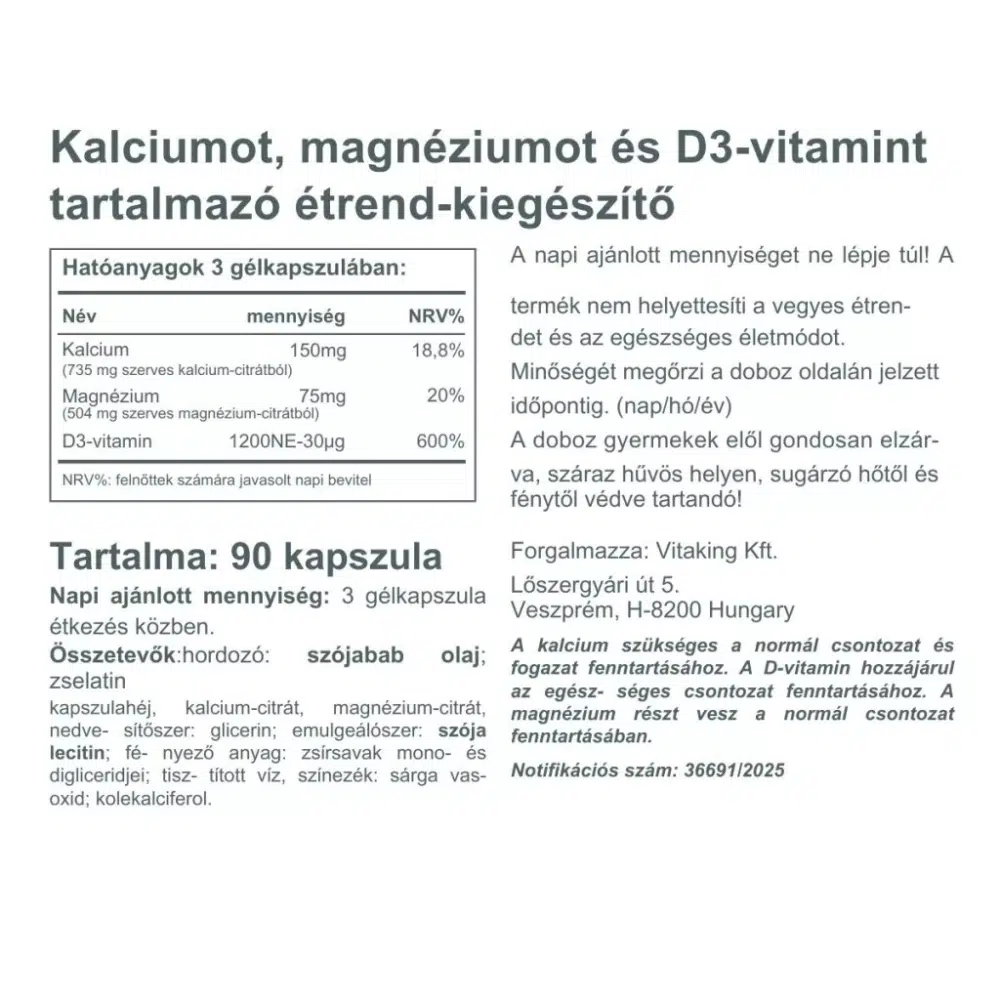 Vitaking Kalcium citrát + Magnézium citrát + D3-vitamin kapszula - 90db - Image 3