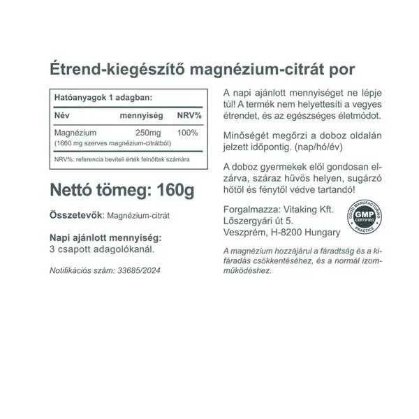 Vitaking Magnézium Citrate por - 160g - Image 3