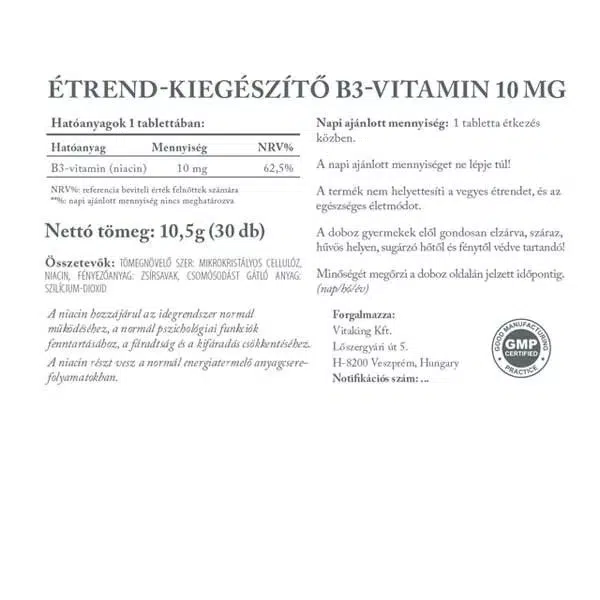 Vitaking Niacin (B3-vitamin) tabletta - 30db - Image 2