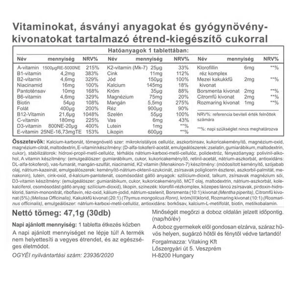 Vitaking Nicovit komplex multivitamin dohányosoknak - 30db - Image 3