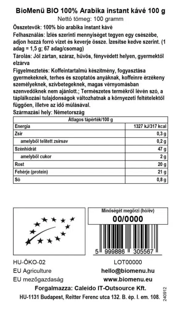 Biomenü bio 100% Arabica instant kávé - 100g - Image 2