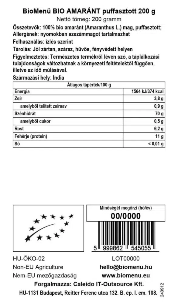 Biomenü Bio Amaránt puffasztott - 200g - Image 2