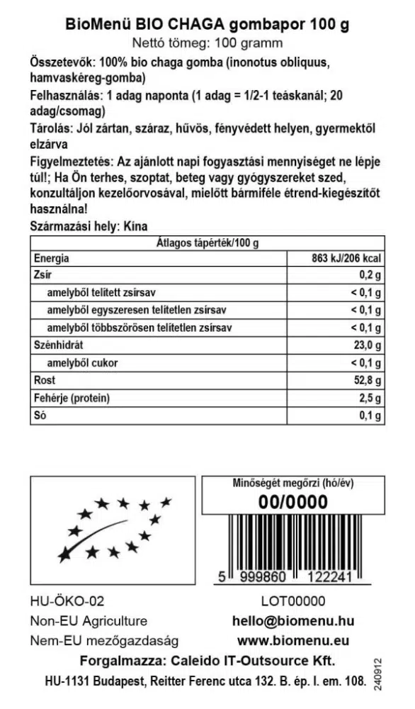 Biomenü Bio Chaga gombapor - 100g - Image 2