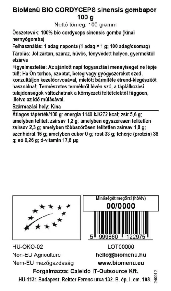 Biomenü Bio Cordyceps Sinensis gombapor - 100g - Image 2