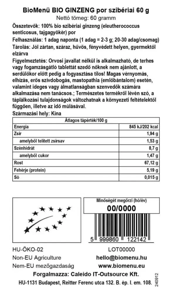 Biomenü Bio Szibériai Ginseng (ginzeng) por - 60g - Image 2