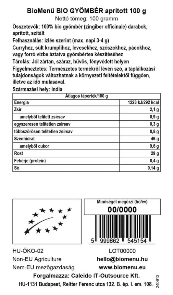 Biomenü Bio Gyömbér aprított - 100g - Image 2