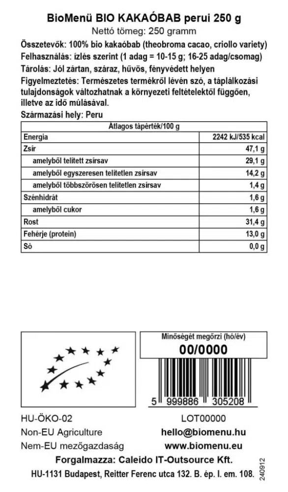 Biomenü Bio perui kakaóbab - 250g - Image 2